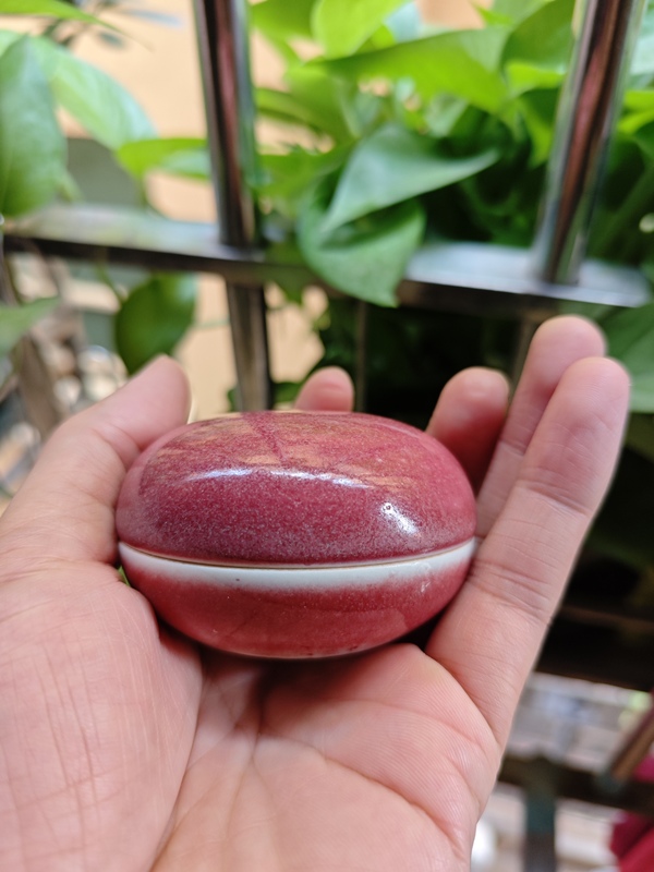 古玩陶瓷豇豆紅釉印泥盒拍賣,當前價格28000元