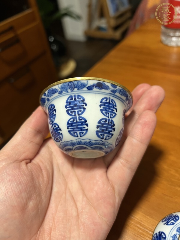 古玩陶瓷青花福壽紋蓋碗真品鑒賞圖