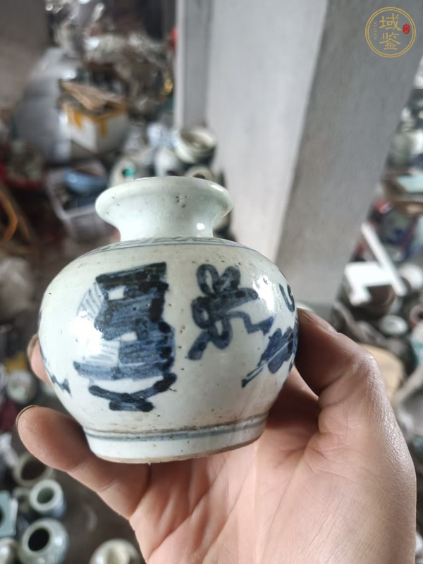 古玩陶瓷博古圖青花石榴尊真品鑒賞圖