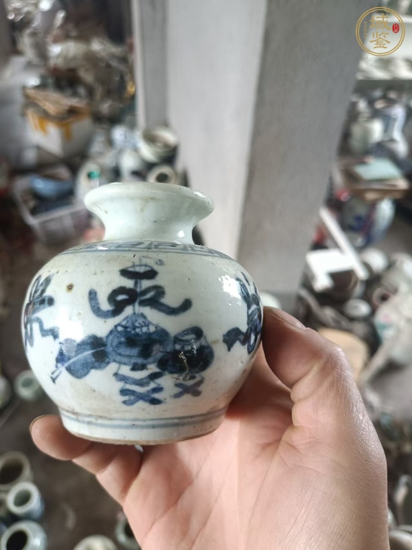 古玩陶瓷博古圖青花石榴尊真品鑒賞圖