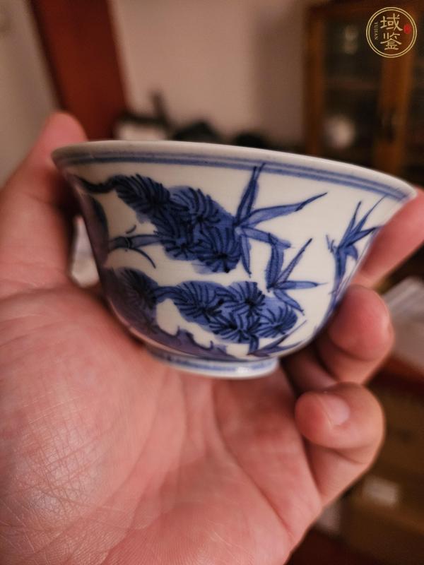 古玩陶瓷青花歲寒三友紋茶碗真品鑒賞圖