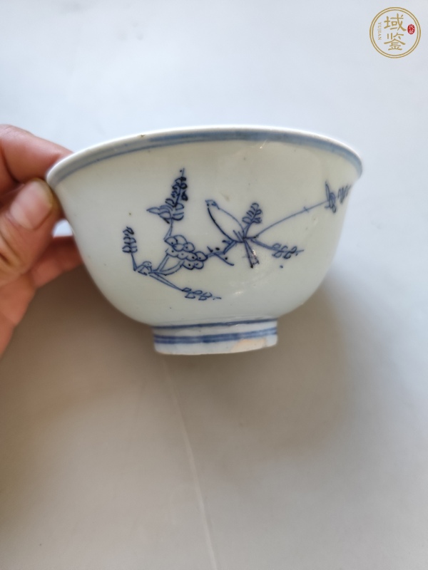 古玩陶瓷青花淡描花鳥紋茶碗真品鑒賞圖