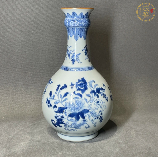 古玩陶瓷青花花卉紋蒜頭瓶真品鑒賞圖