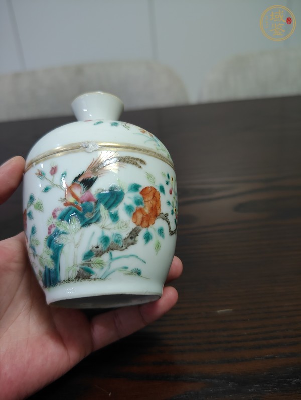 古玩陶瓷花鳥紋粉彩蓋缸真品鑒賞圖