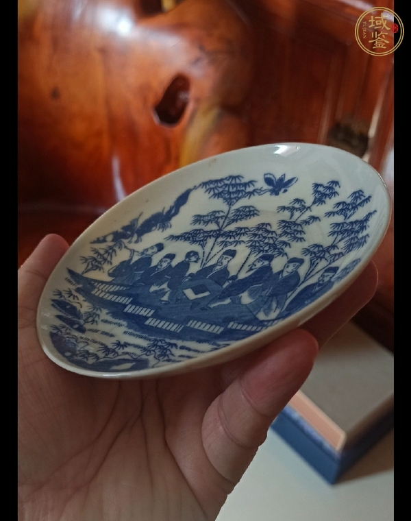 古玩陶瓷竹林七賢青花盤真品鑒賞圖