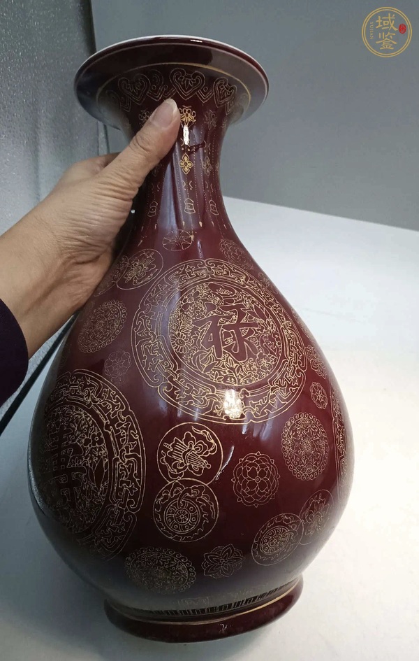 古玩陶瓷紅釉描金玉壺春瓶真品鑒賞圖