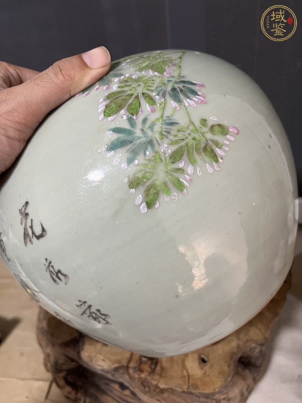 古玩陶瓷江永源款淺絳彩花鳥(niǎo)紋西瓜罐真品鑒賞圖