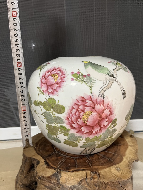 古玩陶瓷花鳥紋淺絳彩西瓜罐拍賣，當前價格950元