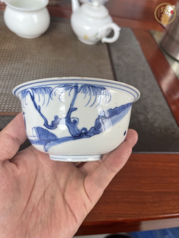 古玩陶瓷青花山水人物紋茶碗真品鑒賞圖