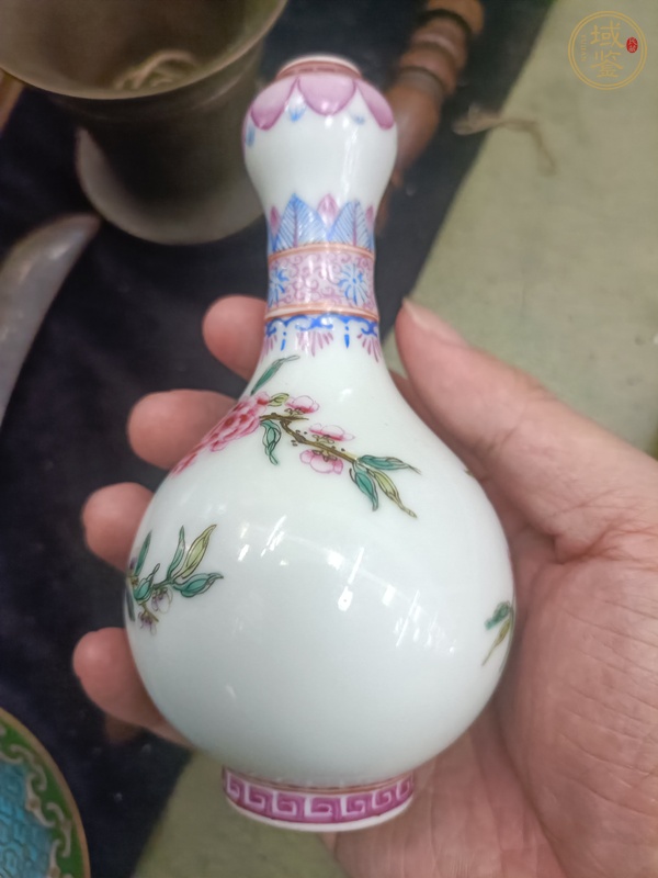 古玩陶瓷花鳥(niǎo)紋蒜頭瓶真品鑒賞圖