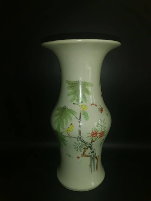 古玩陶瓷粉彩花鳥詩文花觚拍賣,當(dāng)前價(jià)格9988元