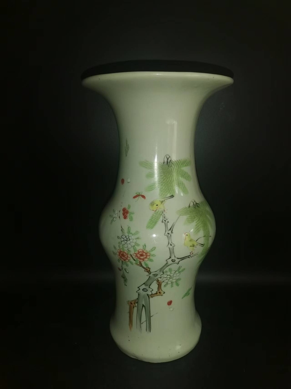 古玩陶瓷粉彩花鳥詩文花觚拍賣,當(dāng)前價(jià)格9988元