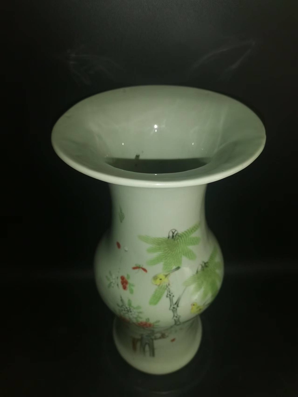 古玩陶瓷粉彩花鳥詩文花觚拍賣,當(dāng)前價(jià)格9988元