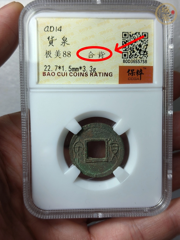 古玩錢幣保粹評級貨泉合背真品鑒賞圖