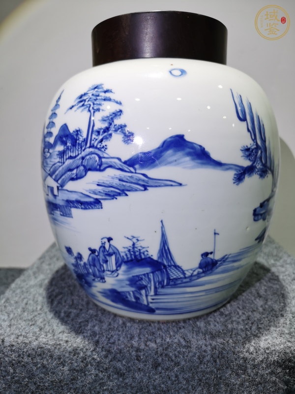 古玩陶瓷青花山水人物罐真品鑒賞圖