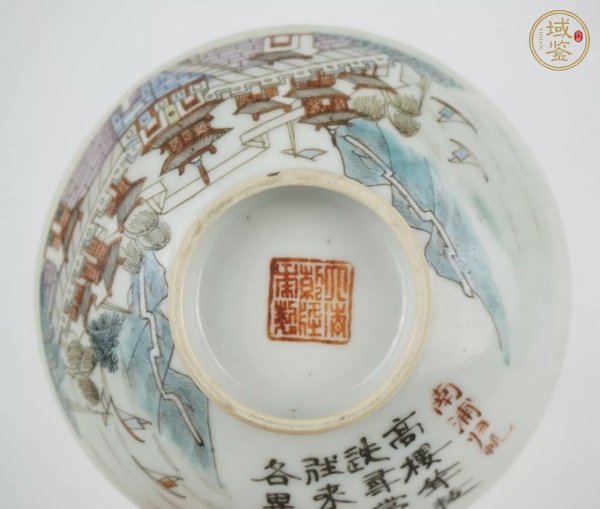 古玩陶瓷粉彩江西十景圖蓋碗真品鑒賞圖