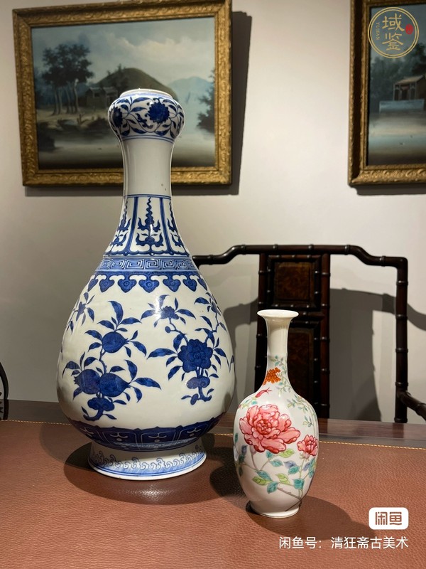 古玩陶瓷青花折枝花果紋蒜頭瓶真品鑒賞圖