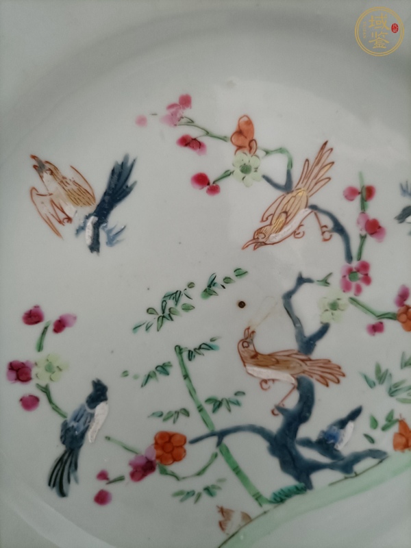 古玩陶瓷花鳥紋粉彩盤真品鑒賞圖