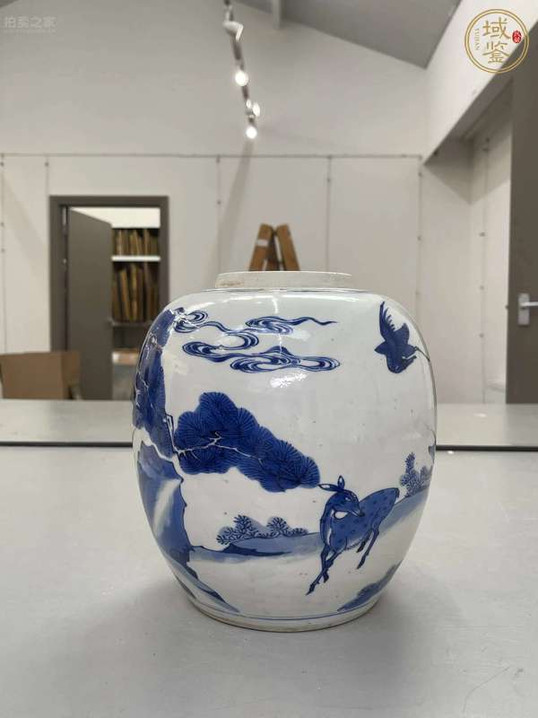 古玩陶瓷康熙青花鶴鹿同春罐真品鑒賞圖