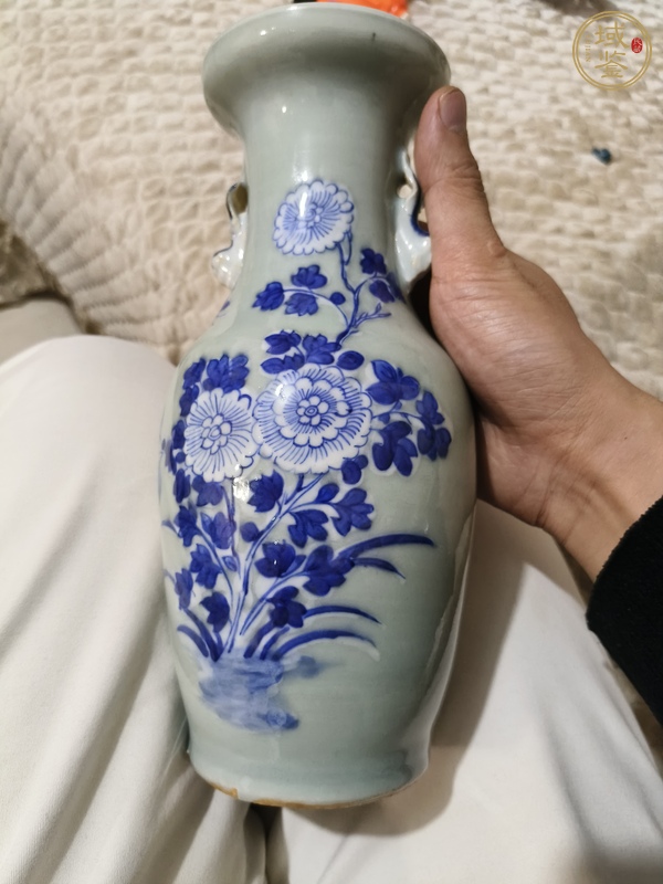 古玩陶瓷豆青釉青花瓶真品鑒賞圖