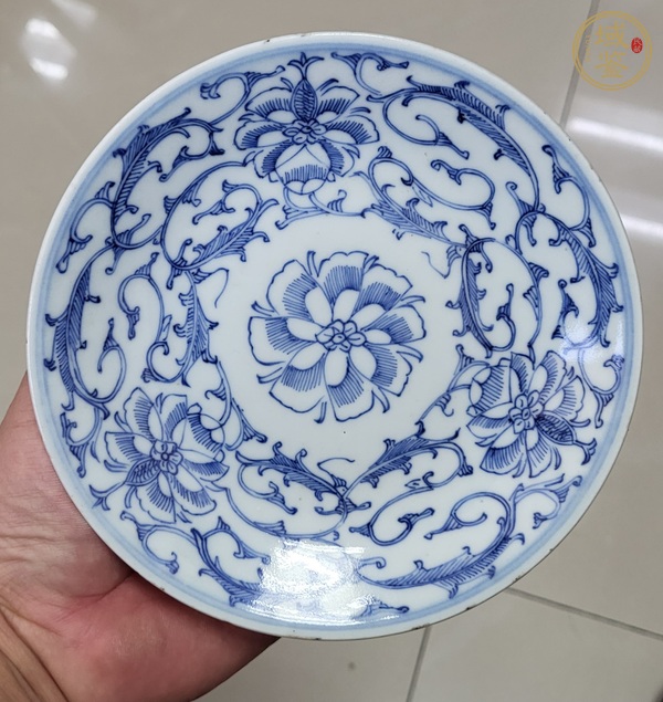 古玩陶瓷青花纏枝花卉紋盤真品鑒賞圖