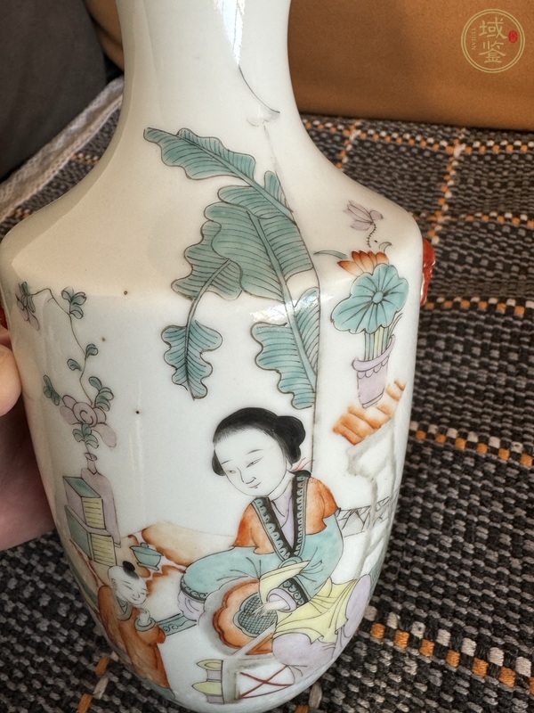 古玩陶瓷三娘教子圖彩繪瓶真品鑒賞圖