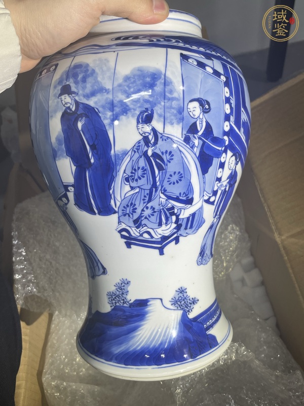 古玩陶瓷青花郭子儀拜壽圖半截花觚真品鑒賞圖