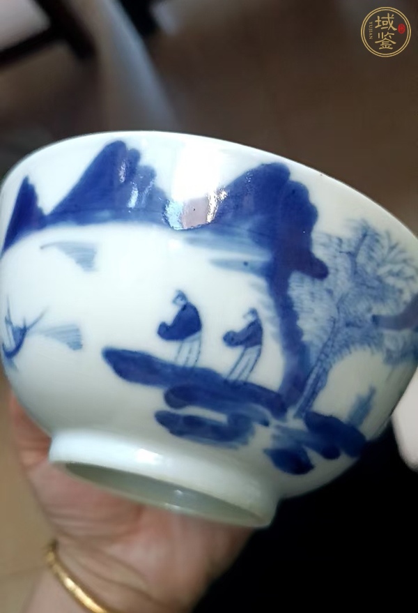 古玩陶瓷山水紋青花碗真品鑒賞圖