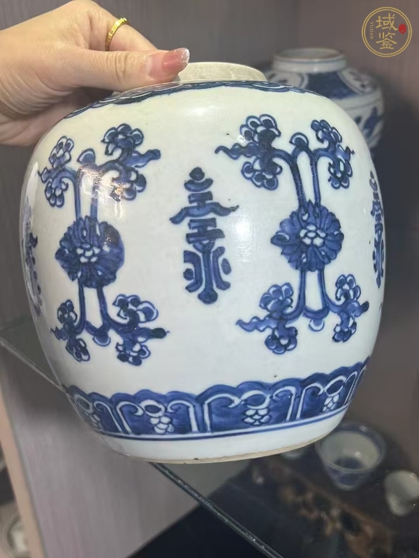 古玩陶瓷清康熙青花花卉壽字紋罐真品鑒賞圖