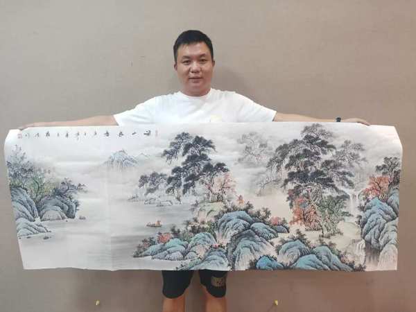 古玩字畫帶合影中美協(xié)會員名家羅峻 山水拍賣,當前價格488元