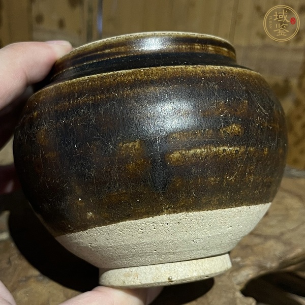 古玩陶瓷耀州窯黃釉窯變弦紋茶入真品鑒賞圖