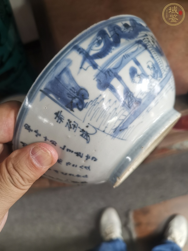 古玩陶瓷青花赤壁賦紋墩式碗真品鑒賞圖