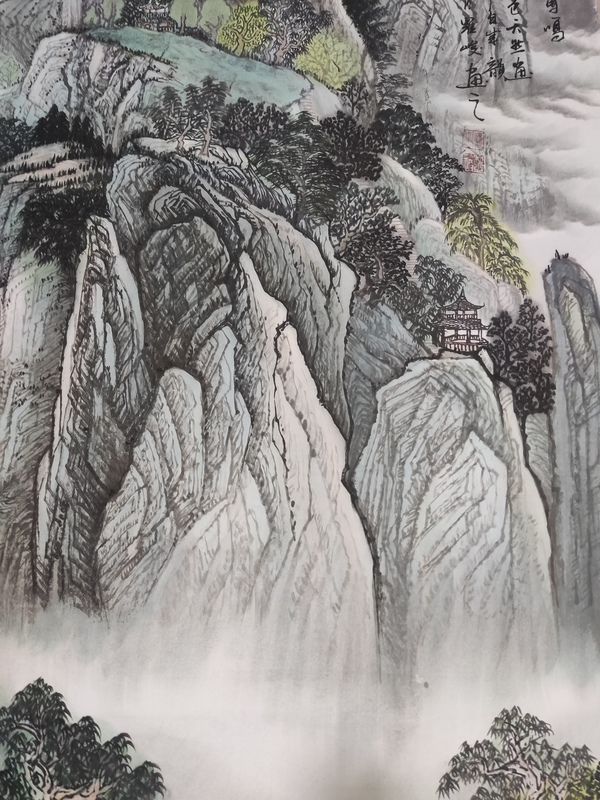 古玩字畫帶合影中美協(xié)會(huì)員名家羅峻 山水拍賣，當(dāng)前價(jià)格588元