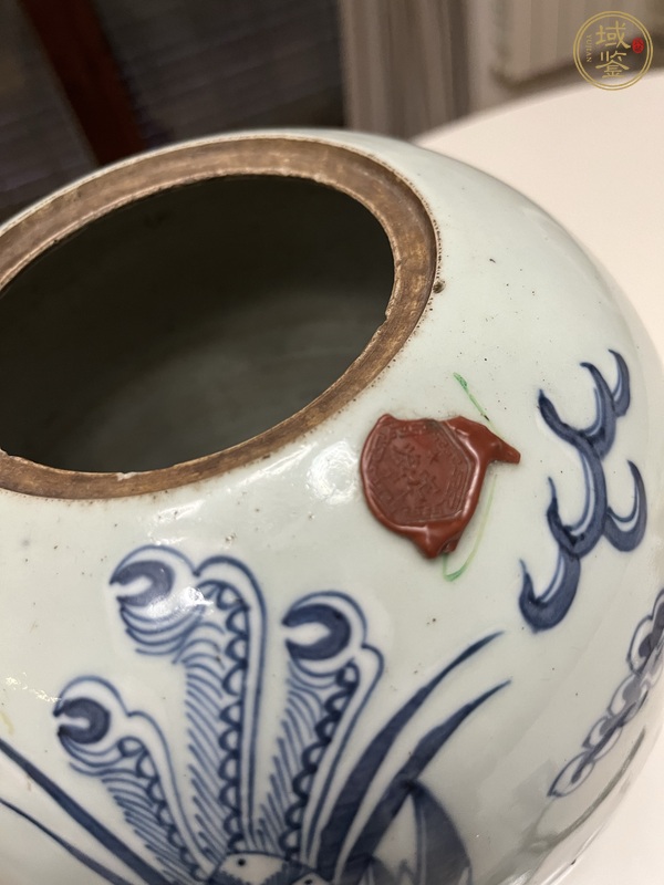 古玩陶瓷豆青釉青花麒麟鳳紋冬瓜罐真品鑒賞圖