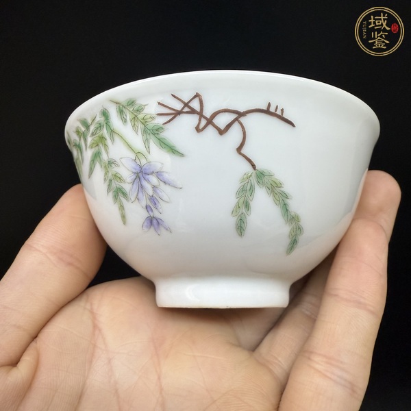 古玩陶瓷粉彩大雅齋紫藤花卉紋茶圓真品鑒賞圖