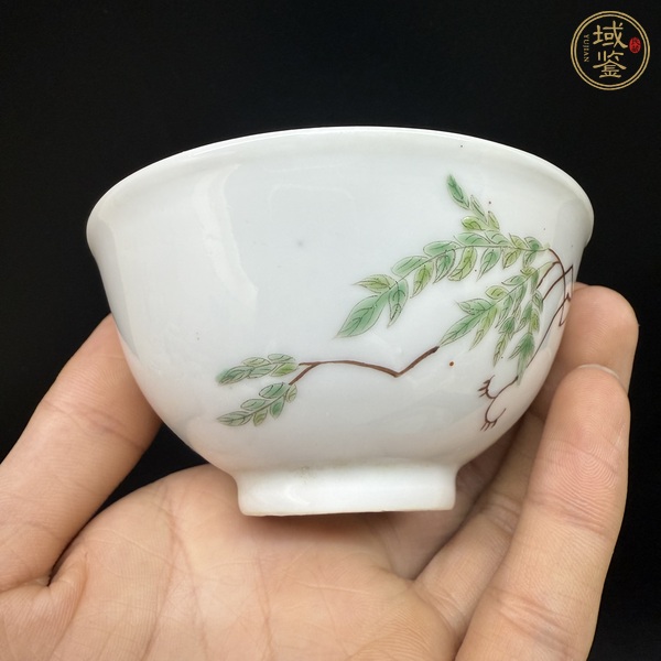 古玩陶瓷粉彩大雅齋紫藤花卉紋茶圓真品鑒賞圖