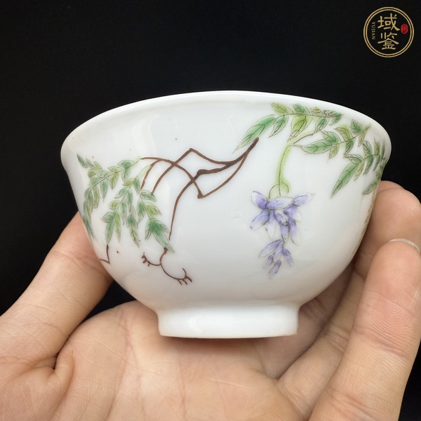 古玩陶瓷粉彩大雅齋紫藤花卉紋茶圓真品鑒賞圖