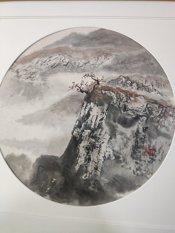 古玩字畫手工精裱中美協名家王小軍 山水圓光拍賣,當前價格388元