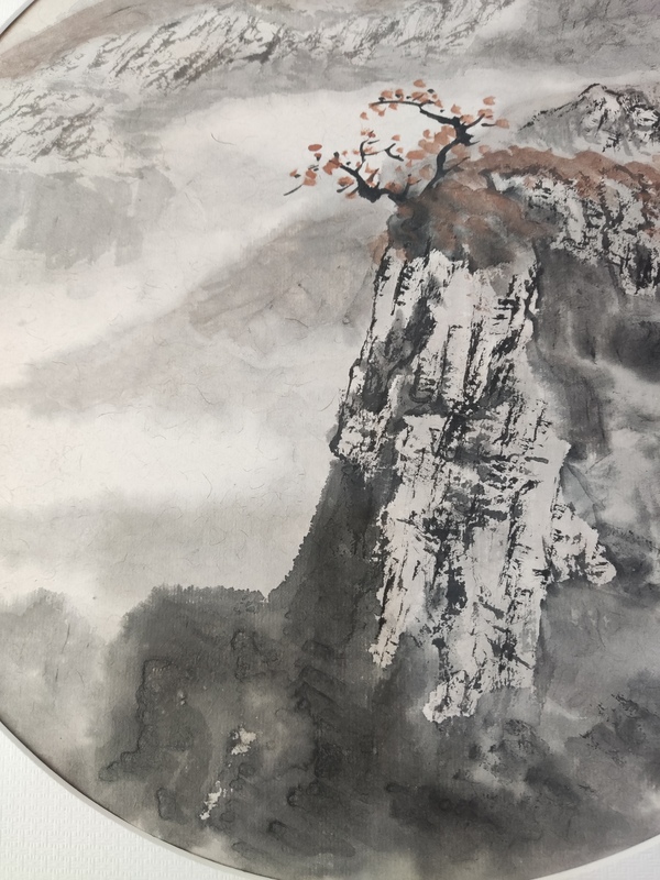 古玩字畫手工精裱中美協名家王小軍 山水圓光拍賣,當前價格388元