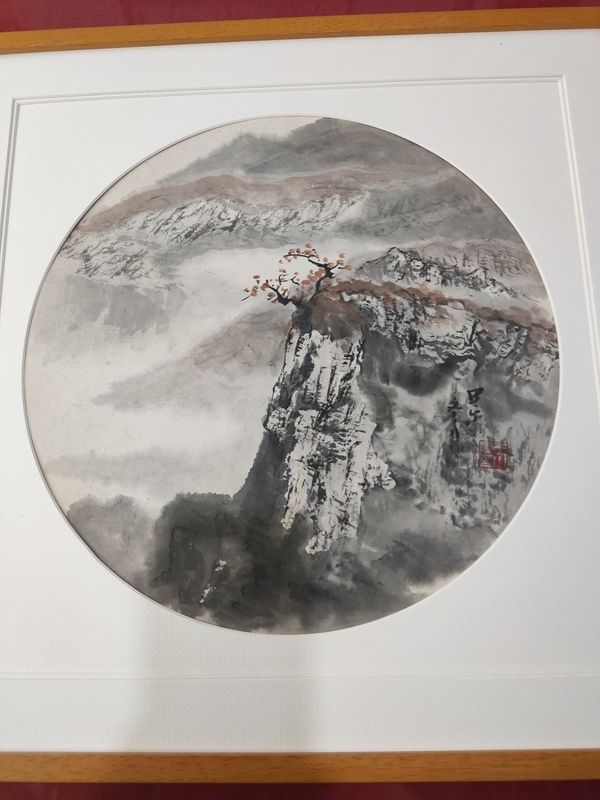 古玩字畫手工精裱中美協名家王小軍 山水圓光拍賣,當前價格388元