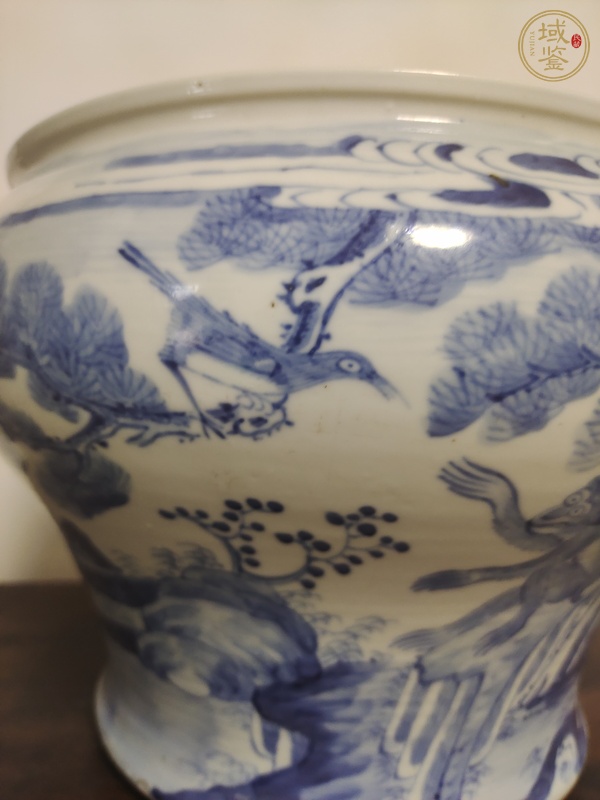 古玩陶瓷道光青花喜鹿蜂猴卷缸真品鑒賞圖