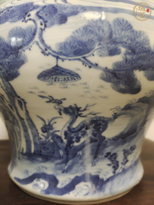 古玩陶瓷道光青花喜鹿蜂猴卷缸真品鑒賞圖