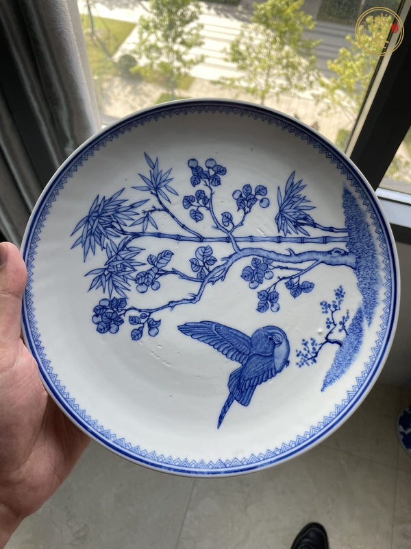 古玩陶瓷青花花鳥紋掛盤真品鑒賞圖