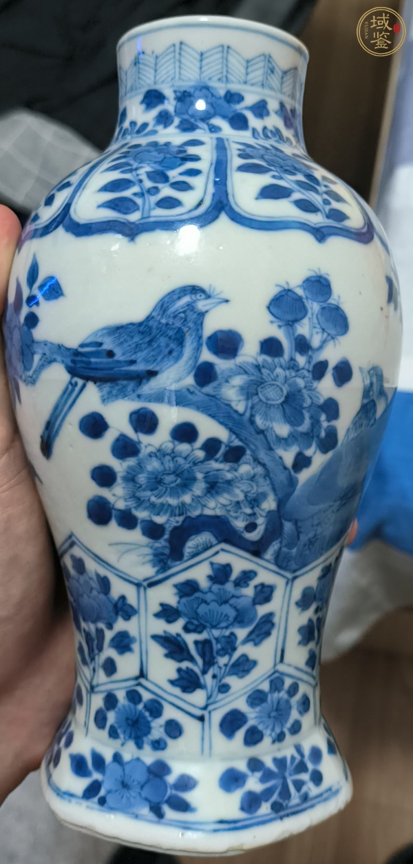 古玩陶瓷青花洞石花鳥紋雞腿瓶 真品鑒賞圖