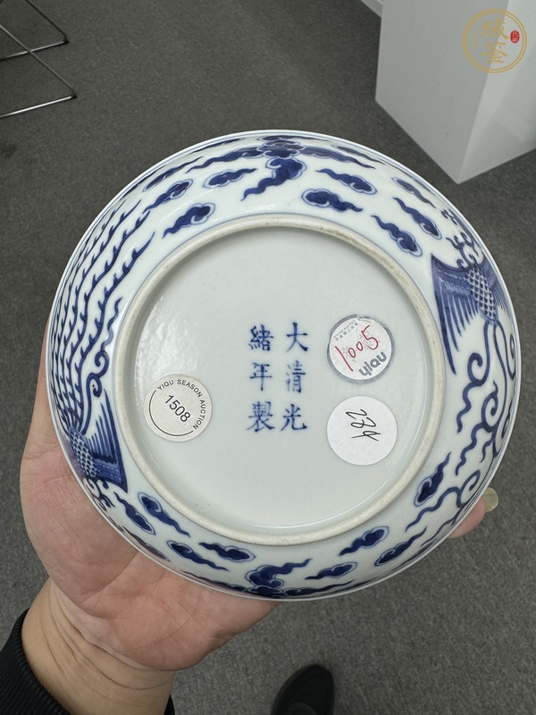 古玩陶瓷青花對頭鳳紋盤真品鑒賞圖