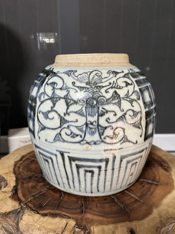 古玩陶瓷青花淡描花卉紋喜字罐拍賣,當前價格399元