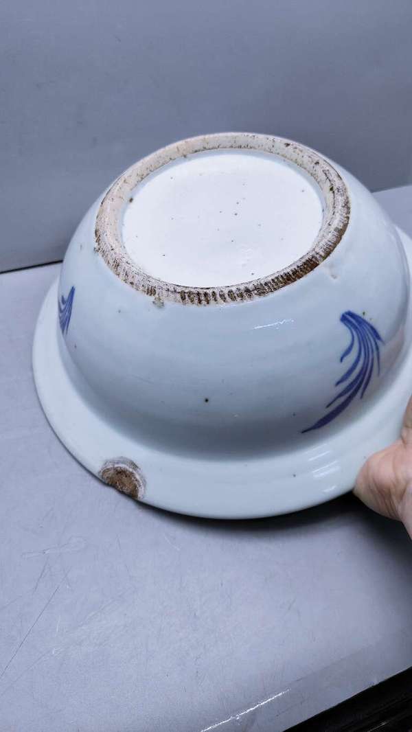 古玩陶瓷青花淡描花卉紋折沿盆拍賣,當前價格3999元