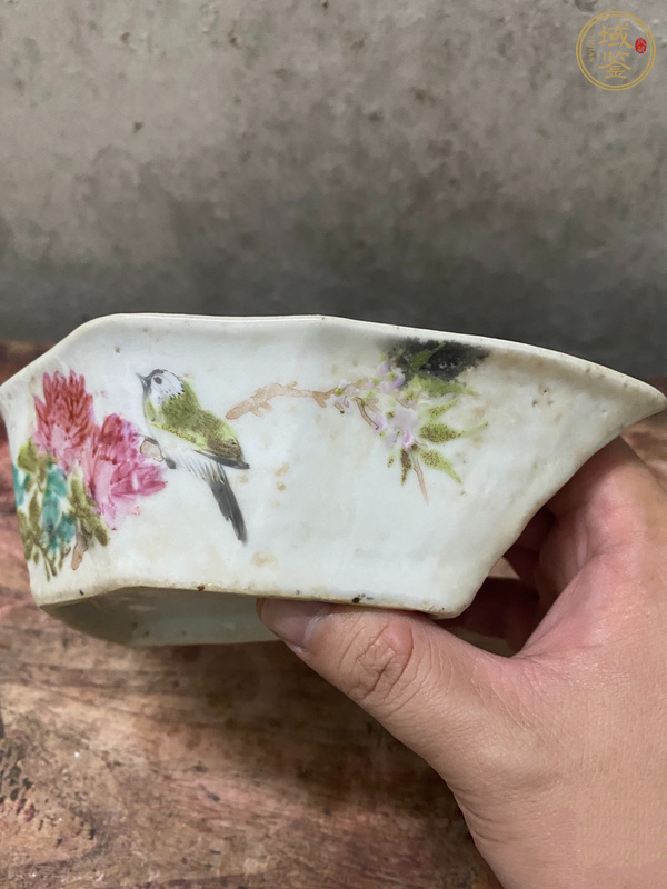 古玩陶瓷粉彩花鳥花卉紋貢盤真品鑒賞圖