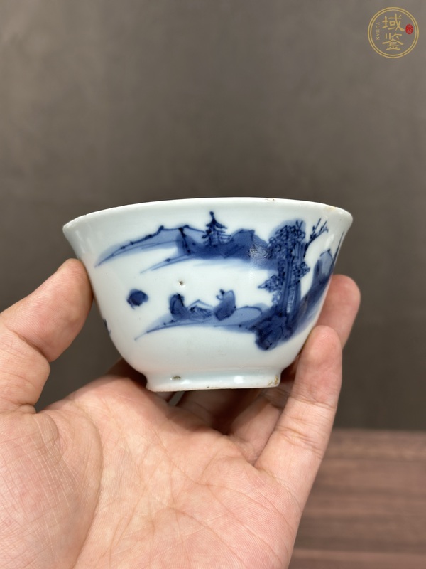 古玩陶瓷青花山水人物紋茶碗真品鑒賞圖