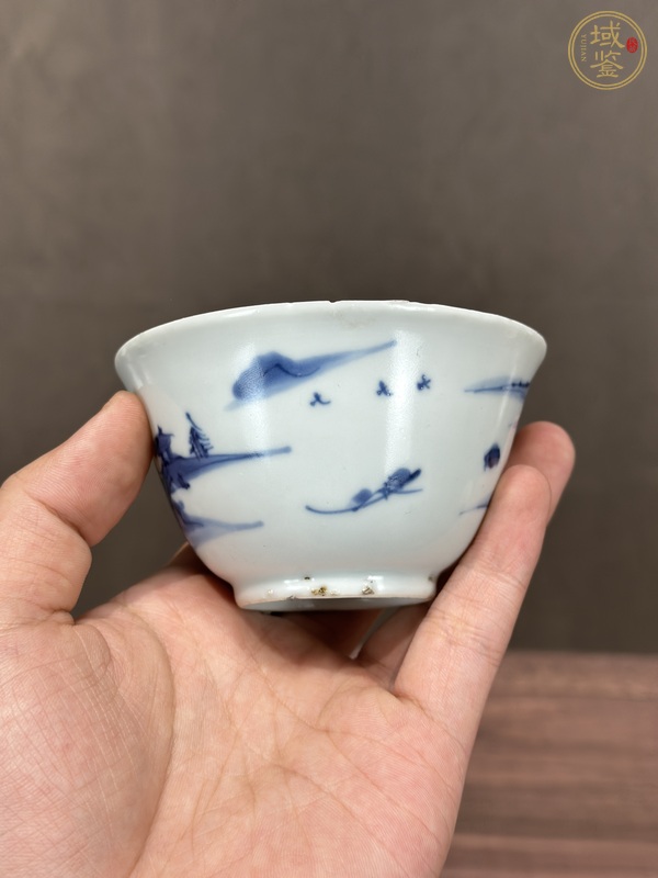 古玩陶瓷青花山水人物紋茶碗真品鑒賞圖